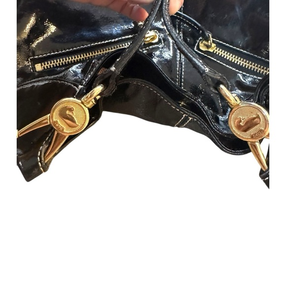 Dooney & Bourke Black Patent Leather Hobo Bag – Zip Pocket Slouch Style - Picture 14 of 16